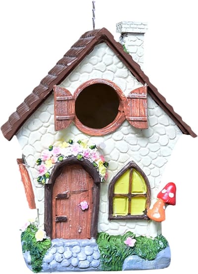 Vogelhuisje 21 cm Windbestend - Met Ketting en Plantenmotief - Waterdicht Nestkastje voor Winterkoninkje - Roodborstje en Zwaluw - Geschikt voor Tuin - Park en Binnenplaats