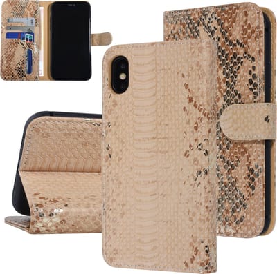 UNIQ Accessory iPhone Xs Max Slangenleer Booktype hoesje - Pasjeshouder voor 3 pasjes - Goud