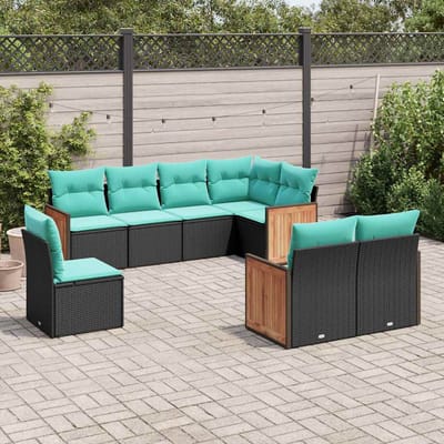 vidaXL - 8-delige - tuinbankset - met - kussens, - zwart - polyrotan