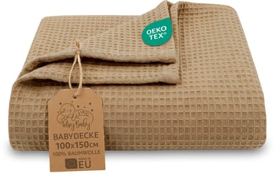Wafeldeken Baby Hele Jaar 100x150 cm - babydeken katoen ademend licht kinderen tussenseizoen wafelpiqué – wiegdeken kinderwagen newborn zacht meisje jongen peuter Oeko-Tex Bruin