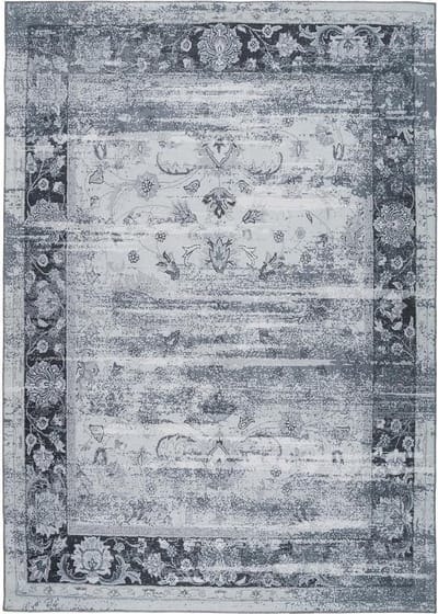 Riokem ® Kortpolig tapijt Oosters patroon Vintage Gebruikte look Bloemen Subtiel Bloemenpatroon Woonkamer Slaapkamer Eetkamer Blauw Grijs Maat: 80 x 150 cm
