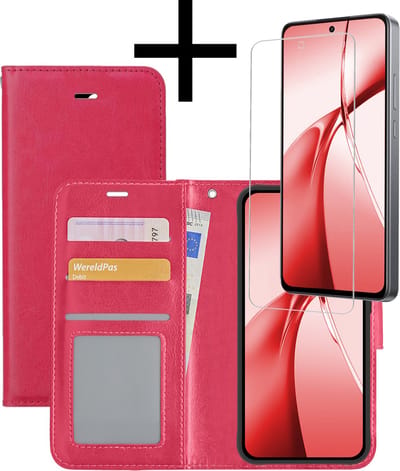 Hoesje - Met Screenprotector - Geschikt voor OnePlus Nord CE4 - Luxe Pasjeshouder - Bookcase Portemonee - Flip Case - Kunstleer Book Case - Flipcase - Book Cover - Walletcase - Portemonneehoes - Donkergroen