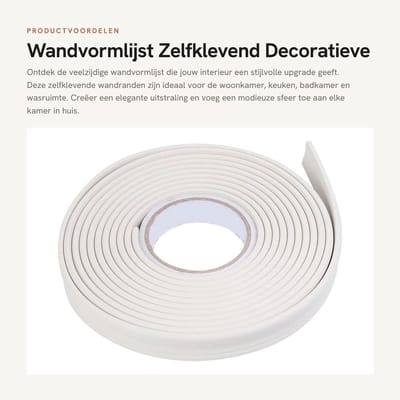 Dailygoods- Wandvormlijst 5 m - Zelfklevend - Decoratie - Wandranden - Afdichting - Geschikt voor woonkamer/keuken/badkamer - Muursticker