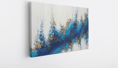 Saammp Canvas Schilderij - Goude stukjes - Blauw - Abstract - 30x20 - Foto op canvas - Wanddecoratie - Muurdecoratie Woonkamer - Slaapkamer decoratie - Canvas Print