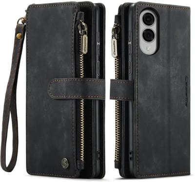 CaseMe C30 Hoesje Geschikt voor Samsung Galaxy S25 Edge | Wallet Zipper Book Case met Pasjeshouder | Beschermhoes met Portemonnee | Zwart