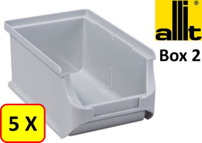 5 x Magazijnbak - grijpbak - stapelbak Allit - ProfiPlus Box 2 - 0,6 L - PP - grijs