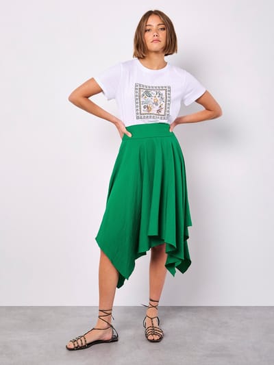 Hanky Hem Belted Midi Skirt