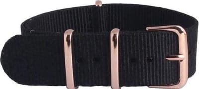 Premium Black Nato Strap - Horlogebandje Zwart - 22mm - Rose Gouden Gesp