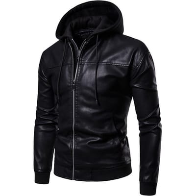 Nouvelle Veste en Cuir à Capuche Rembourrée Veste Homme Ample à Capuche en Polaire Épaissie Veste en Cuir 3XL black