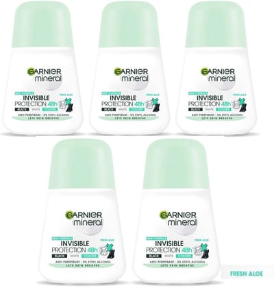 Garnier Mineral Invisible Protection Fresh Aloe Deodorant Roll On - 5 x 50 ml