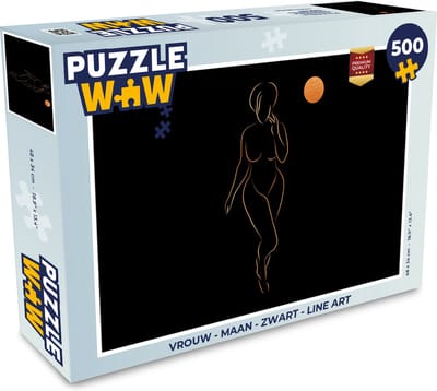 Puzzel Vrouw - Maan - Zwart - Line art - Legpuzzel - Puzzel 500 stukjes
