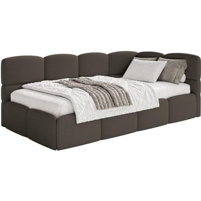 Jeugdbed incl matras Chloe rechts bouclé 90x200 met opbergruimte | NADUVI Collection