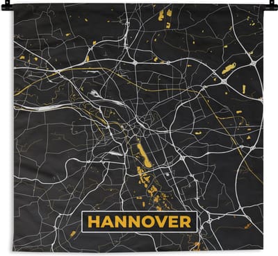 Wandkleed - Wanddoek - Hannover - Goud - Stadskaart - Plattegrond - Kaart - Duitsland - 180x180 cm - Wandtapijt