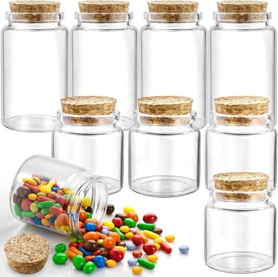 SnelShoppen - 8-Delige Glazen Flessenset met Kurk - Mini Glazen Flessen 50ml/100ml - Hoogwaardige Glas - Perfect voor Feest, Keuken, Tuin, Camping