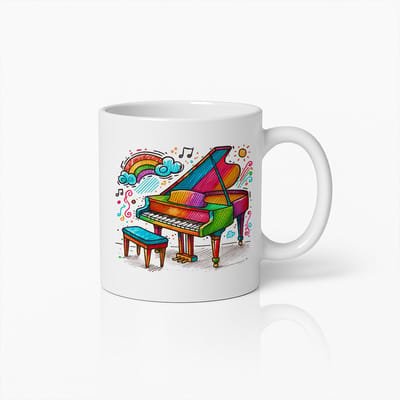 Kleurrijke Piano Koffiemok – Artistieke Muziekliefhebber Keramische Beker met Regenboogontwerp