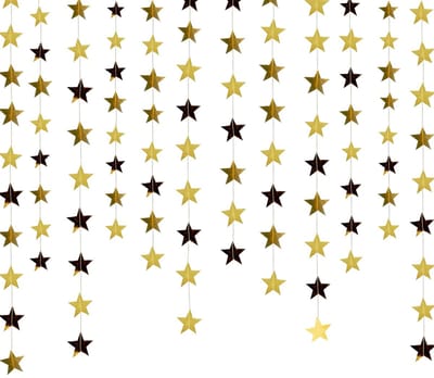 Hangende Sterslinger, Papieren Slinger Decoraties, Glitter, Hangpapier, Gouden Ster, 5 Stuks Met Gouden Reflecterend