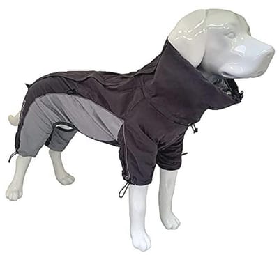 Hondenjas voor Wandelen, Waterdicht en Winddicht, Thermische Voering, Tot 5 °C, Verstelbaar, Ultralicht, Pootbescherming, Zwart/Grijs, 40 cm