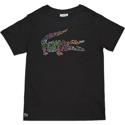 Lacoste Script T-shirts Kinder - Zwart - Maat 130 - 140 CM - Katoen Jersey