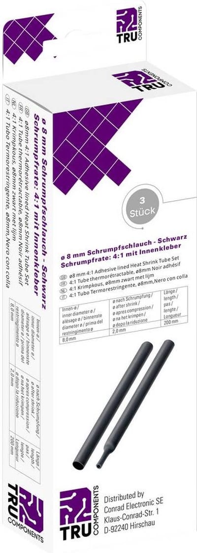 TRU COMPONENTS T1904CA043 Krimpkous met lijm Zwart 8 mm 2 mm Krimpverhouding:4:1 3 stuk(s)
