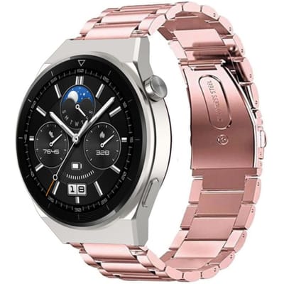 Strap-it Stalen schakel bandje - geschikt voor Huawei Watch GT / GT 2 / GT 3 / GT 3 Pro 46mm / GT 4 46mm / GT 5 & 5 Pro (46mm) / GT 4 46mm / GT 5 & 5 Pro (46mm) / GT 2 Pro / GT Runner / Watch 3 - Pro / Watch 4 (Pro) / Watch Ultimate - rosé pink