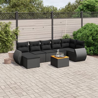 vidaXL - 8-delige - Loungeset - met - kussens - poly - rattan - zwart