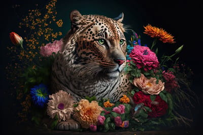Glasschilderij met 3D reliëf 120x80cm Panter met bloemen