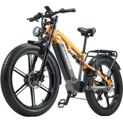 RANDRIDE Electric Bike 1000W*2 Motor 26*4.0-inch Fat Tires Hydraulic Brake Shimano 7-Speed electric fat bike YX80M-2 26 oranje