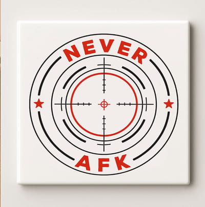 Never AFK Keramische Tegel 15x15cm – Gamer Wanddecoratie met Richtkruis Ontwerp – Perfect Cadeau voor Gamekamer & Esports Fans