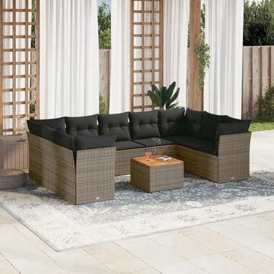 vidaXL - 10-delige - Loungeset - met - kussens - poly - rattan - grijs