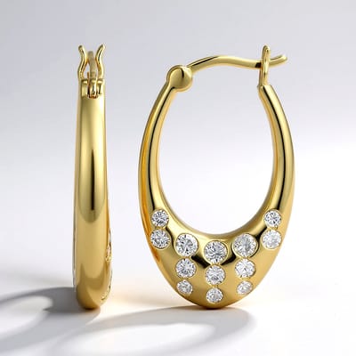 Cavill - Zilveren Oorbellen Verguld - 925 Sterling Zilver - 0,96 ct Nigeriaanse Zirkonia's - Golvend Design - Luxe Dames Sieraden