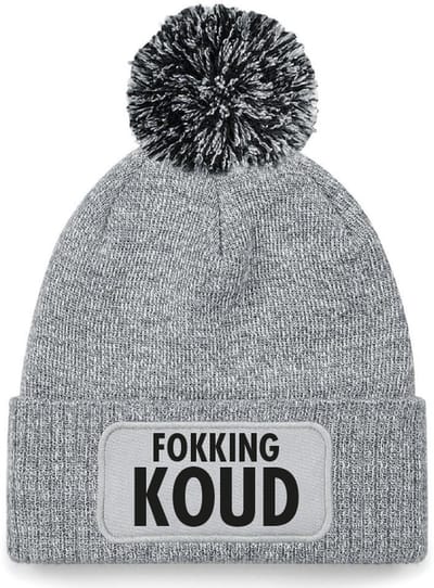 Fokking koud wintermuts pompoen grijs | zwart - soBAD. | Wintersport| Après ski outfit Warme Muts voor Volwassenen | Heren en Dames Beanie