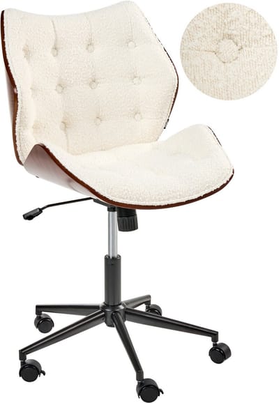 LOMPOC - Bureaustoel - Donkerhout/Off-white - Bouclé