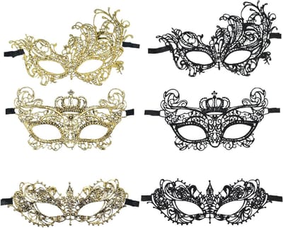 Set van 6 Venetiaanse Lacy Maskers voor Vrouwen - Perfect voor Halloween, Carnaval en Feestjes