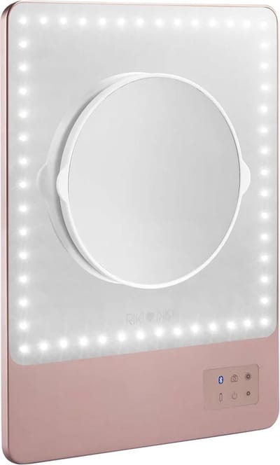 RIKI SKINNY Rose Gold verlichte spiegel LED bluetooth vlog/blog spiegel 54x LED/5 licht standen - oplaadbaar
