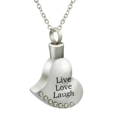 Aramat Jewels | Gedenkhangers | RVS Ashanger Hart Live Love Laugh – Gegraveerd Staal 3x2,5cm | | | |20mm | Staal | Volwassenen | Verkleurd niet