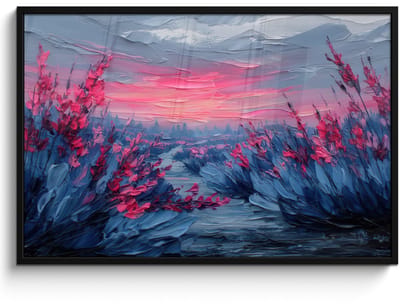 Poster in lijst - Fotolijst 120x80 cm - Posters - Schilderij - Zonsondergang - Bloemen - Rivier - Posterlijst zwart - Decoratie - Wanddecoratie woonkamer - Muurdecoratie slaapkamer