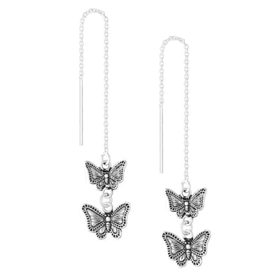 EAR IT UP - Doortrekoorbellen - Vlinders - Threader - Geoxideerd 925 sterling zilver - 85 x 11.5 mm - 1 paar