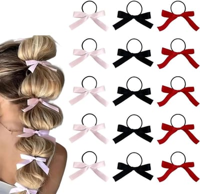 Mini-haarelastiekjes voor balletstijl, retro strikken en bubbelvlechten - 15 stuks voor vrouwen en meisjes in zwart, rood en roze