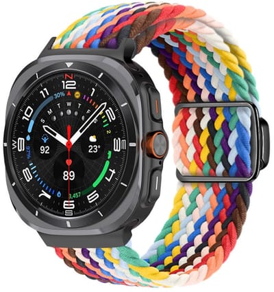 Gevlochten nylon bandje - geschikt voor Samsung Galaxy Watch Ultra (47mm) / Ultra 2025 (47mm) - magneetsluiting - regenboog