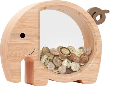 Children's Money Box，Personalized Elephant, Wooden Money Box, Money Box, Animal Money Box for Boys Girls Adults Gift and Decoration (Elephant)