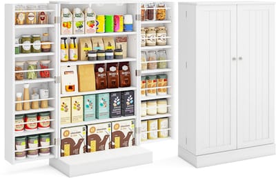 COSTWAY Multifunctionele kast, opbergkast met 6 verstelbare planken, keukenkast voor eetkamer, woonkamer, wit