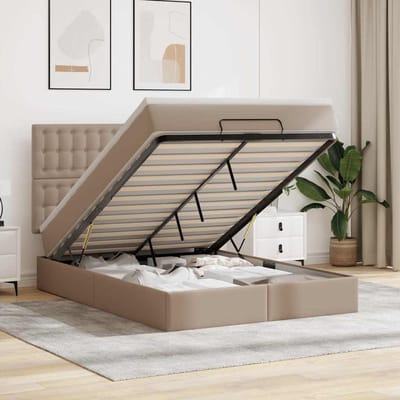 vidaXL - Ottoman - bed - met - matras - 140x190cm - kunstleer - cappuccinokleurig
