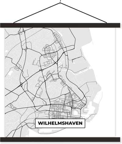 Posterhanger incl. Poster 60x60 cm - Schoolplaat - Stadskaart - Duitsland - Plattegrond - Wilhelmshaven - Kaart - Textielposter - Zwarte latten - Stadskaart