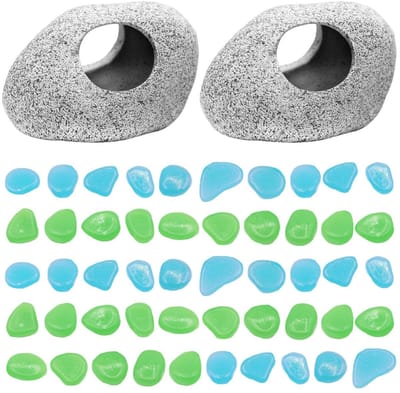 Dailygoods- Aquariumdecoratie Natuurlijke Rotsen - Fluorescerende Stenen - Aquariumaccessoires - Kunststeen - 2 Stuks - 11x8x5 cm - Aquariumstenen