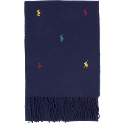 Polo Ralph Lauren Pony Geborduurde Franje Sjaal Pc1315 410 PC1315-410 blue