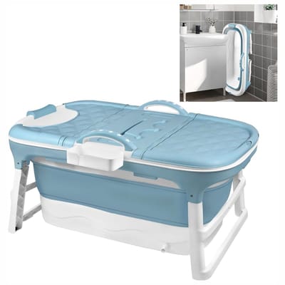 Aurixi® Zitbad voor Douche - Zitbad - Ligbad - Opvouwbaar - Blauw - 118cm x 60cm x 53cm