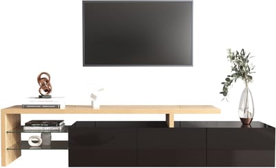 Notenkleur Mdf Tv Meubel 180x40x40cm Woonkamer Rotan Eiken Poten Lades Schuifdeuren