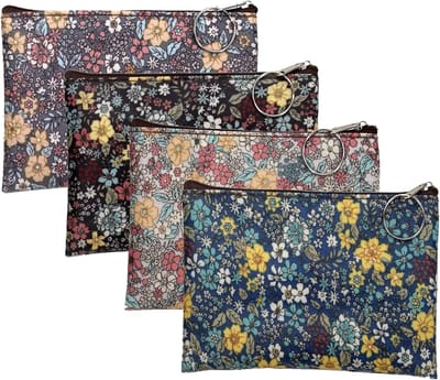 Canvas muntentas 4 stuks - multifunctionele make-up tas - retro design - ideaal voor sleutels en pasjes - ShopVlot