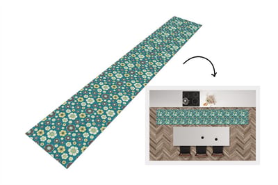 Keukenloper 300x50 cm - Keukenmat vinyl Retro - Bloemen - Patronen - Blauw - Keukenmatten loper - Keuken vloerkleed tapijt