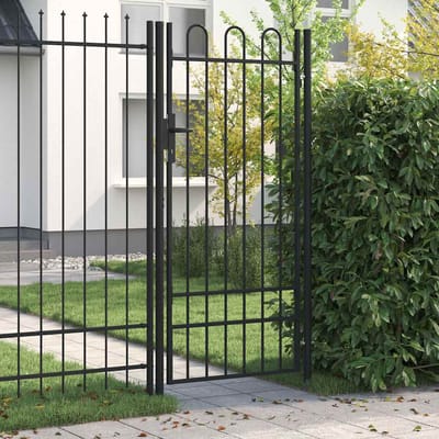 vidaXL - Hekpoort - BOXTEL - enkele - deur - met - gebogen - bovenzijde - staal - 1x2 - m - zwart